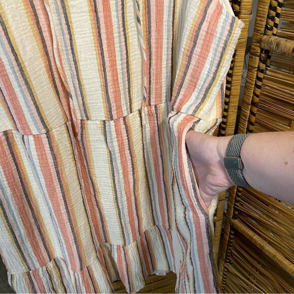 Lane Bryant Striped front lace up knee length tiered dress 100% cotton size 16 - Picture 5 of 8